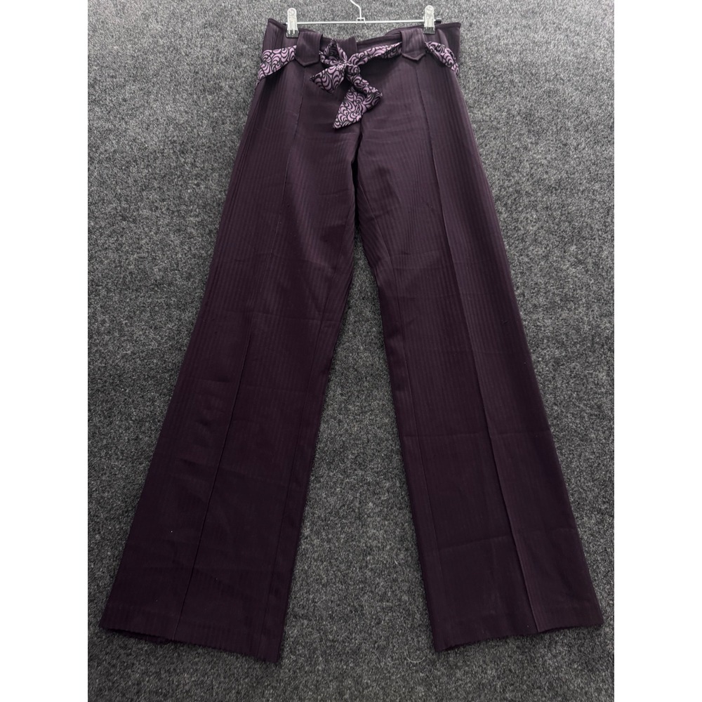 Wrapper Vintage Wide Leg Trousers Purple Herringbone Pinstripe Sash Belt Sz 7